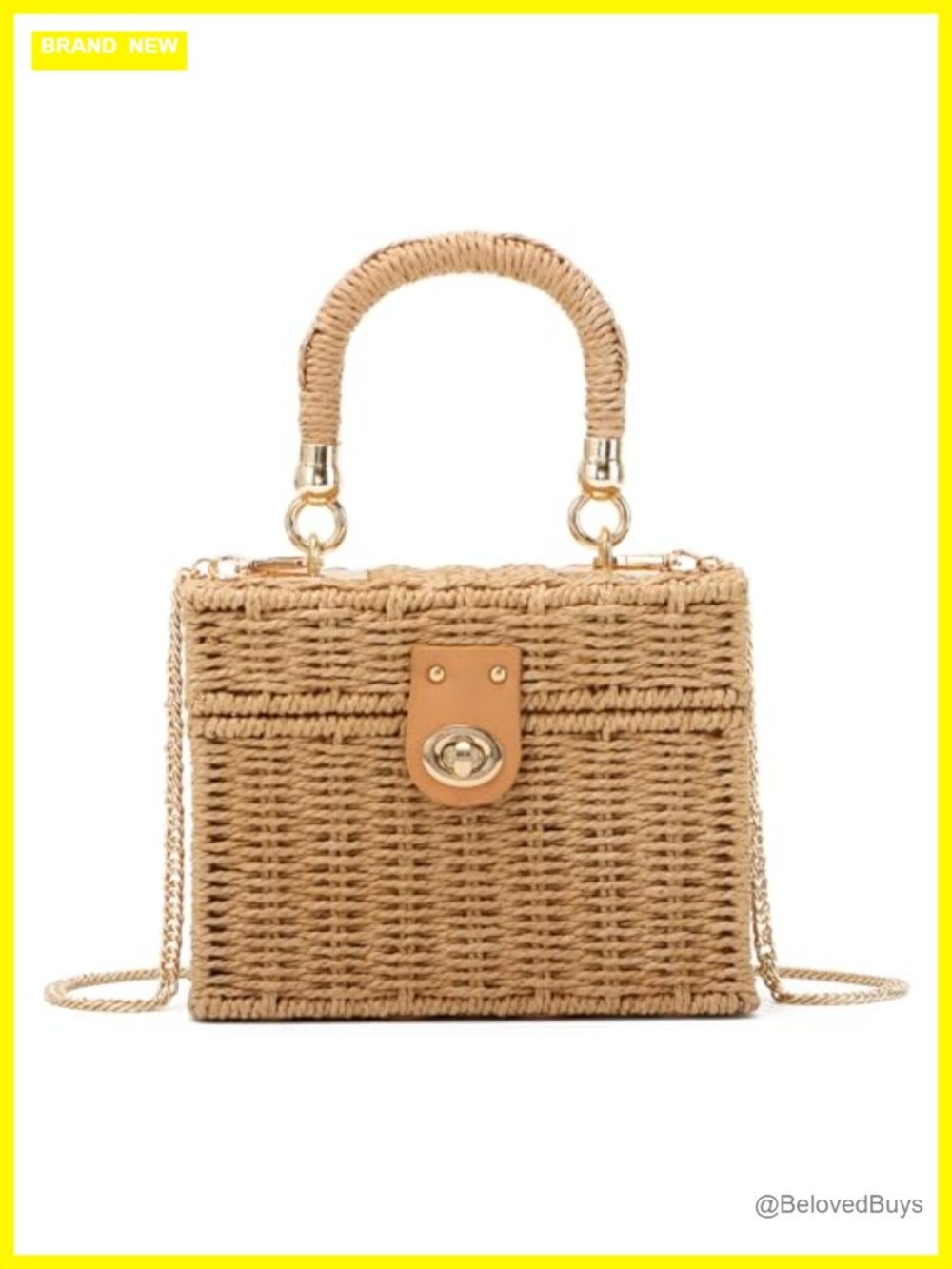 Handwoven Rattan Square Crossbody Bag Vintage Basket Purse Beach Tote